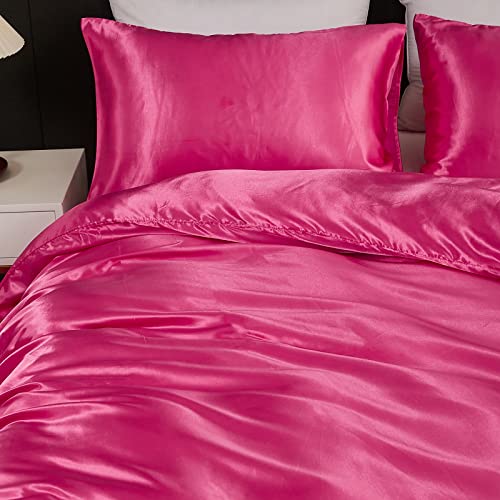 Hot Pink Satin Duvet Cover Set - Queen Size