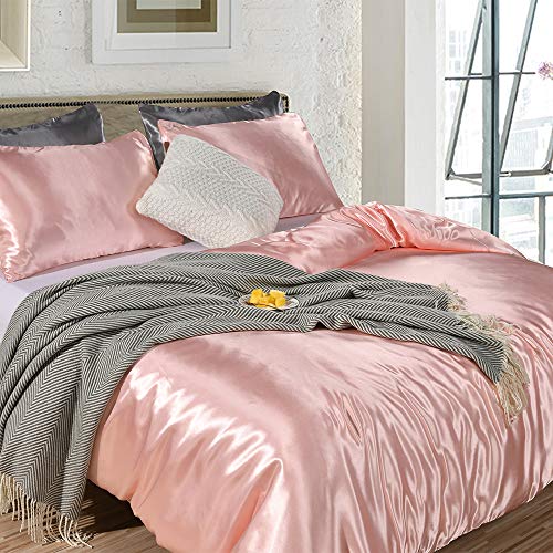 Blush Pink Satin Silk Queen Duvet Cover Set
