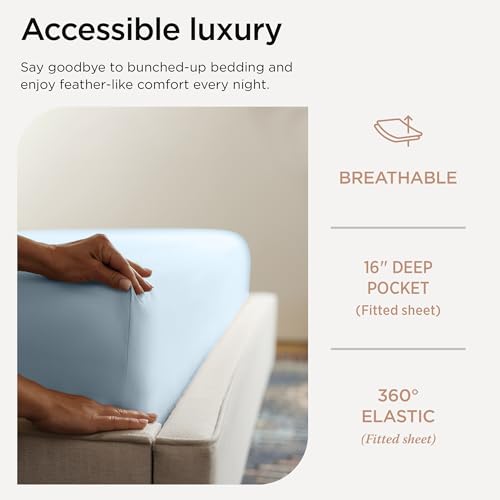 Light Blue Egyptian Cotton Queen Sheet Set