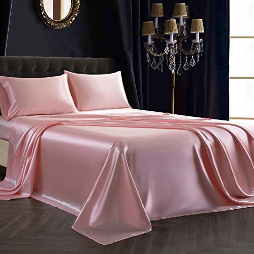 Blush Pink Satin Queen Bed Sheet Set