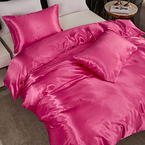 Hot Pink Satin Duvet Cover Set - Queen Size