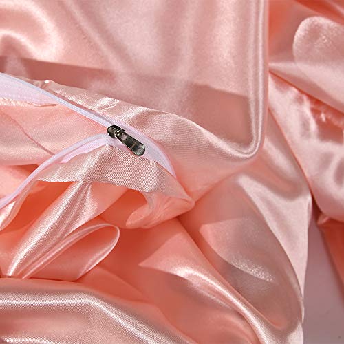 Blush Pink Satin Silk Queen Duvet Cover Set