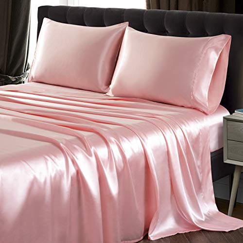 Blush Pink Satin Queen Bed Sheet Set