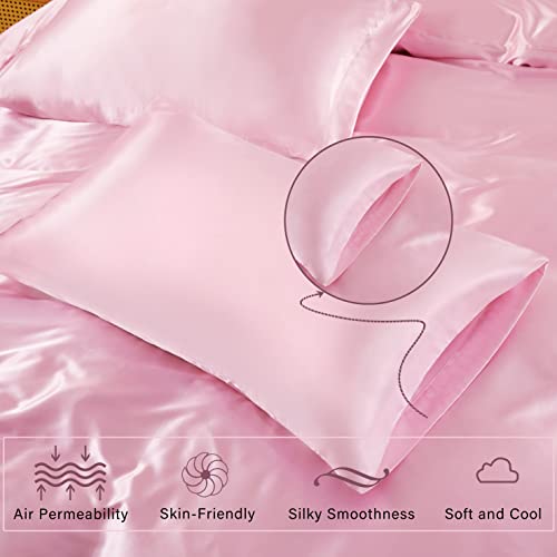Luxury Silky Satin Duvet Cover Set - Pink