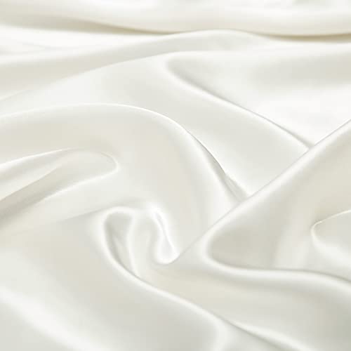 Ivory White Satin Queen Bed Sheet Set