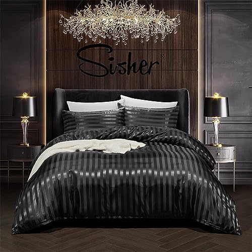 Luxury Black Stripe Queen Comforter Set