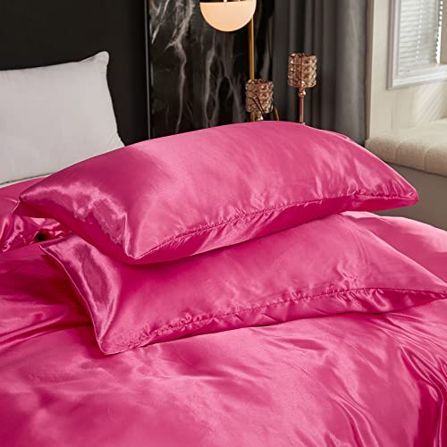 Hot Pink Satin Duvet Cover Set - Queen Size