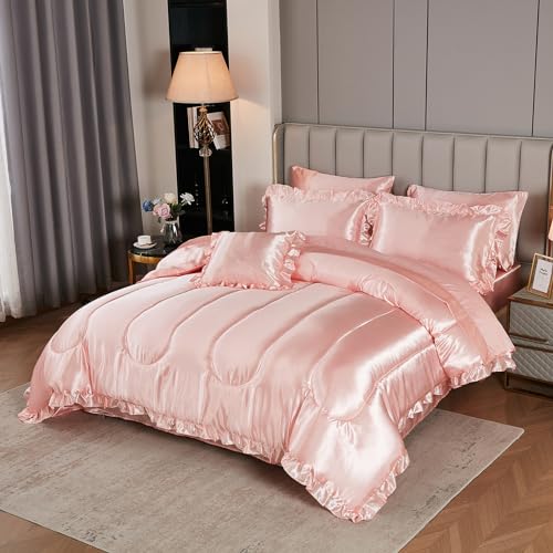 Luxury Pink Satin Comforter Set with Sheets