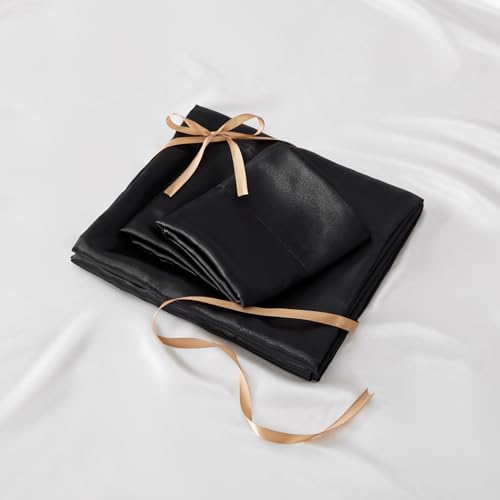 Luxury Satin Fitted Sheet & Pillowcase Set - Black