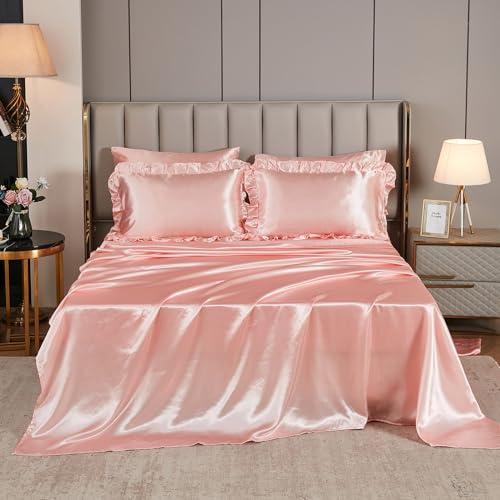 Luxury Pink Satin Comforter Set with Sheets