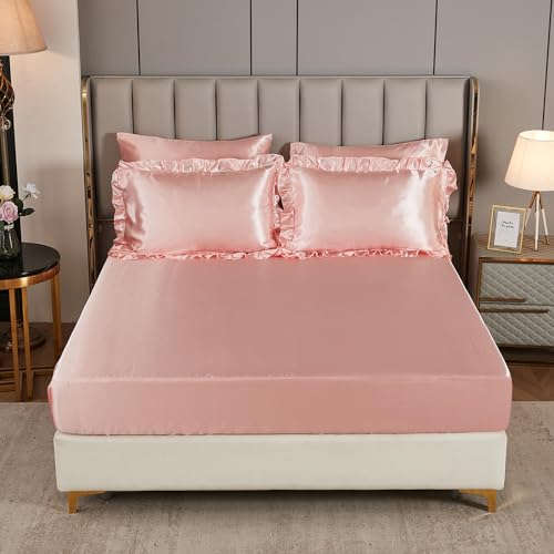 Luxury Pink Satin Comforter Set with Sheets