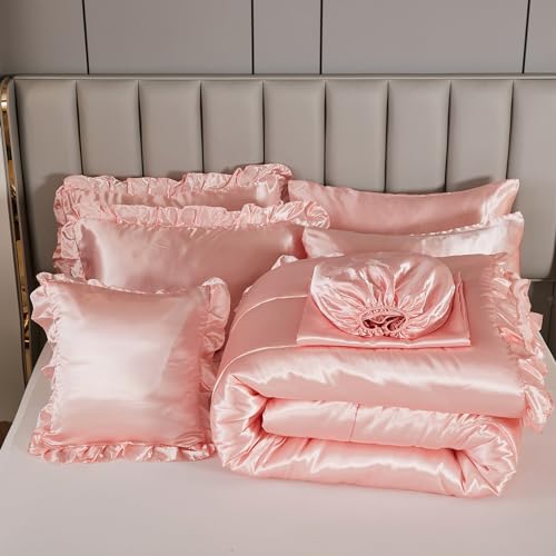 Luxury Pink Satin Comforter Set with Sheets