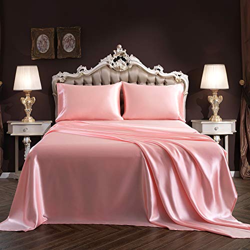 Blush Pink Satin Queen Bed Sheet Set