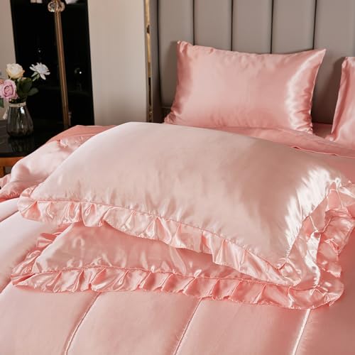 Luxury Pink Satin Comforter Set with Sheets