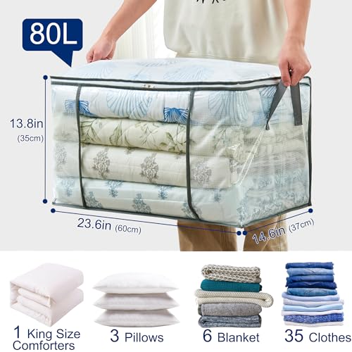 MKOKYD 80L Clear Storage Bags for Organizing Clothes