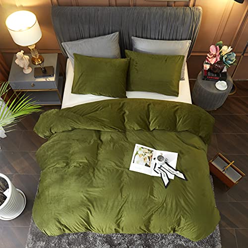 Sage Green Velvet Queen Duvet Cover Set
