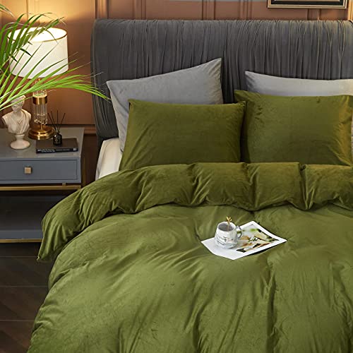 Sage Green Velvet Queen Duvet Cover Set