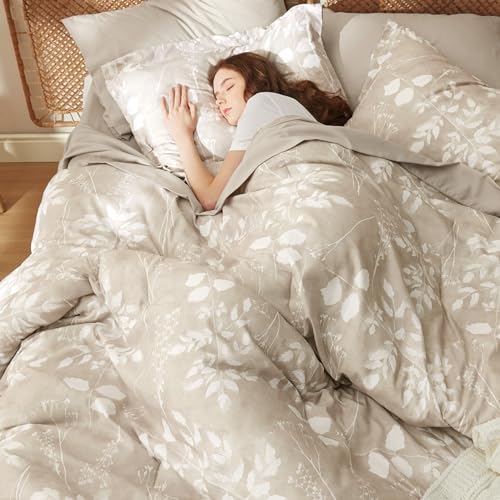 Beige Floral Queen Comforter Set - 7 Pieces