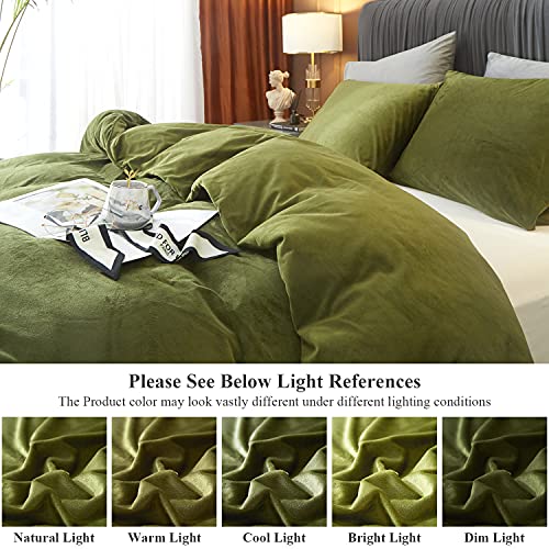 Sage Green Velvet Queen Duvet Cover Set
