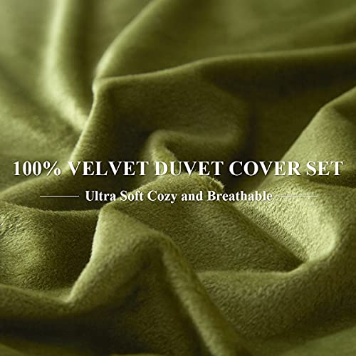 Sage Green Velvet Queen Duvet Cover Set