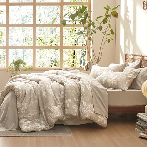 Beige Floral Queen Comforter Set - 7 Pieces