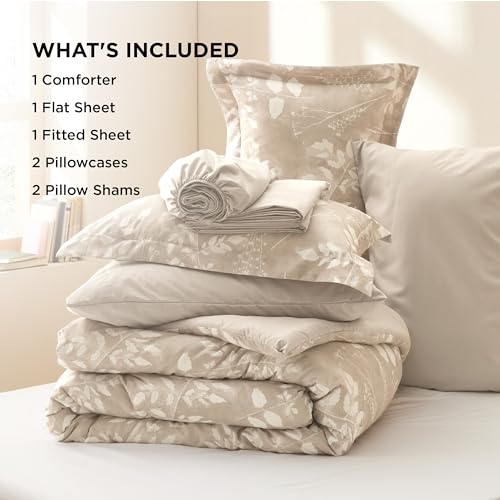 Beige Floral Queen Comforter Set - 7 Pieces