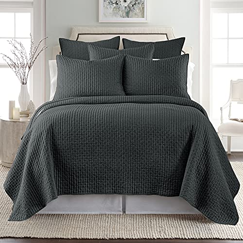 Charcoal Cross Stitch King Quilt Set