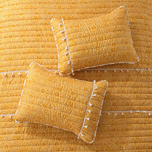 Boho Yellow King Quilt Set with Tassels