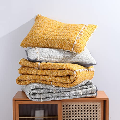 Boho Yellow King Quilt Set with Tassels