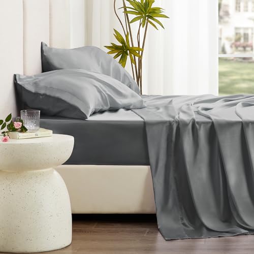 Luxurious Dark Grey Satin Queen Sheets Set
