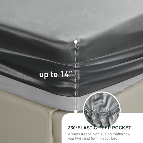 Luxurious Dark Grey Satin Queen Sheets Set