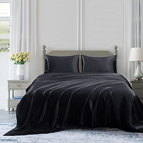 Luxury Black Satin 4-Piece Bed Sheet Set