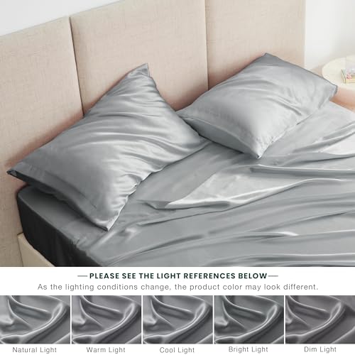 Luxurious Dark Grey Satin Queen Sheets Set