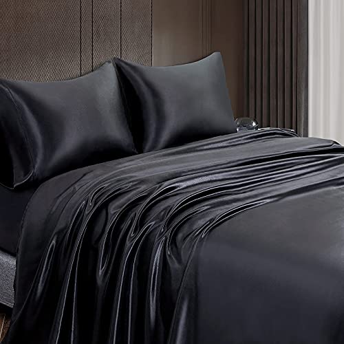 Luxury Black Satin 4-Piece Bed Sheet Set