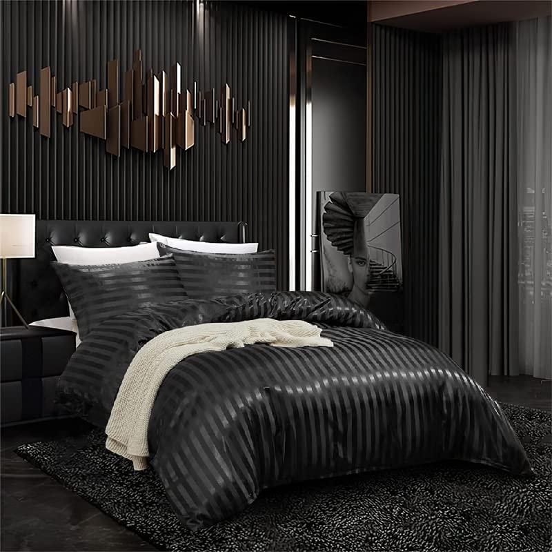 Luxury Black Stripe King Bed Set, 5 Pieces