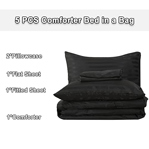 Luxury Black Stripe King Bed Set, 5 Pieces