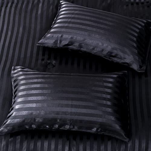 Luxury Black Stripe King Bed Set, 5 Pieces