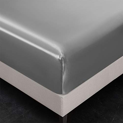 Queen Satin Bed Set - 6 Piece Silver Grey