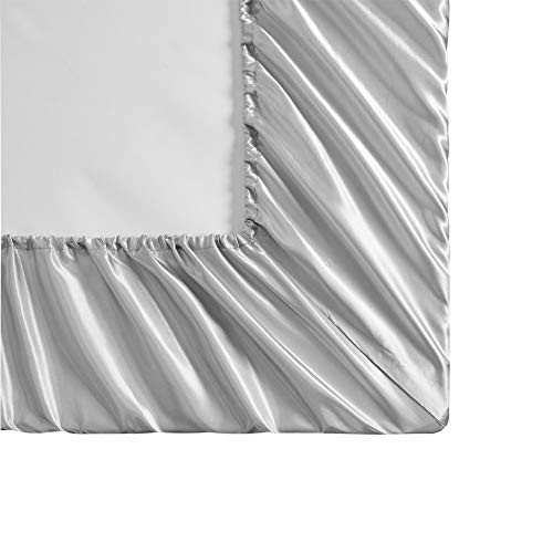 Queen Satin Bed Set - 6 Piece Silver Grey