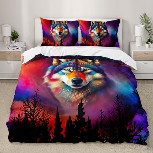 AILONEN 3D Wolf Duvet Cover Set, Queen Size