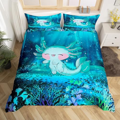 Cute Cartoon Axolotl 3D Comforter Set for Teens