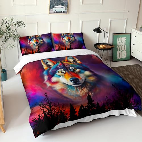 AILONEN 3D Wolf Duvet Cover Set, Queen Size