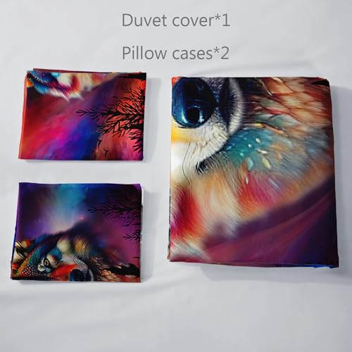 AILONEN 3D Wolf Duvet Cover Set, Queen Size