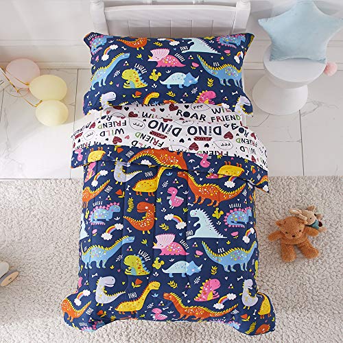 Colorful Dinosaur Toddler Bedding Set - 4 Pieces
