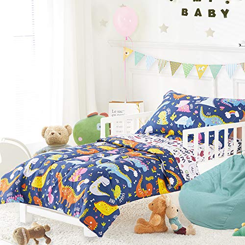 Colorful Dinosaur Toddler Bedding Set - 4 Pieces