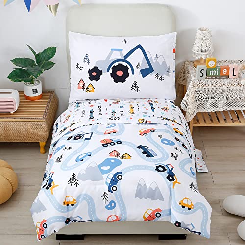 Cars Printed Toddler Bedding Set - 4 Pieces