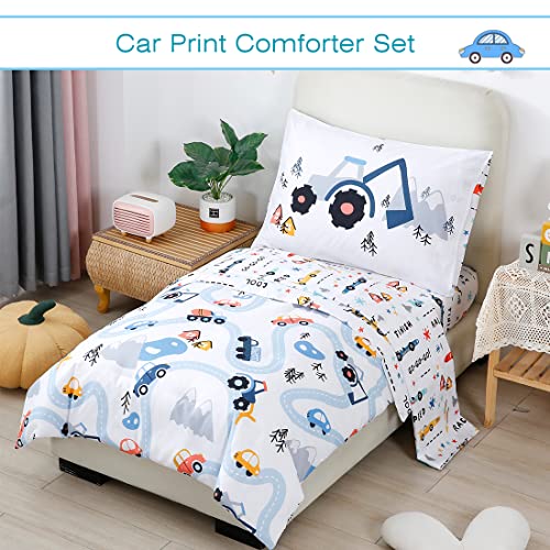 Cars Printed Toddler Bedding Set - 4 Pieces