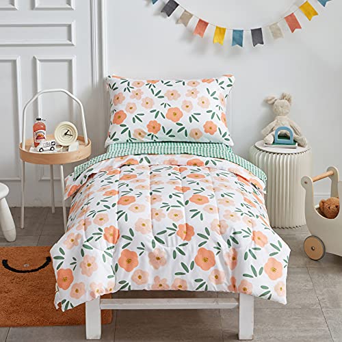 White Floral Toddler Bedding Set - 4 Pieces