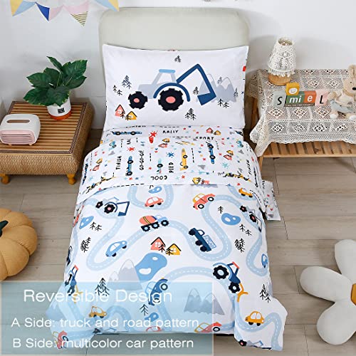 Cars Printed Toddler Bedding Set - 4 Pieces