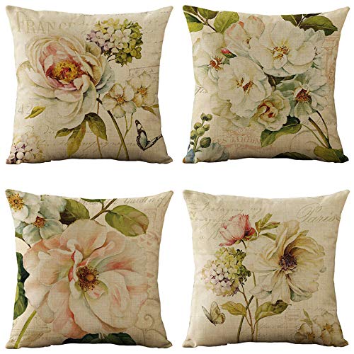 Vintage Spring Flower Throw Pillow Covers Set